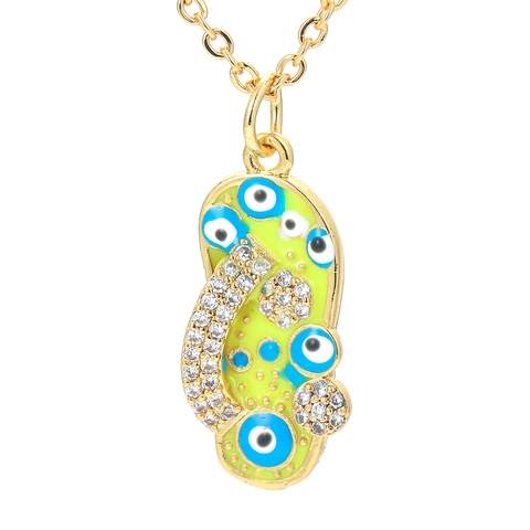 Flip Flop Pendant Necklace Evil Eye Pattern Copper Gold Plated Enamel Slipper Zirconia Clavicle Chain Jewelry Gift For Women
