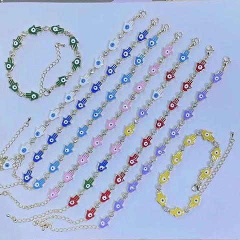 Hamsa Hand Böser Blick Schmuckset Emaille Tropföl Zirkonia Vergoldet Kupfer Halskette Armband Ohrringe Für Damen Schmuck