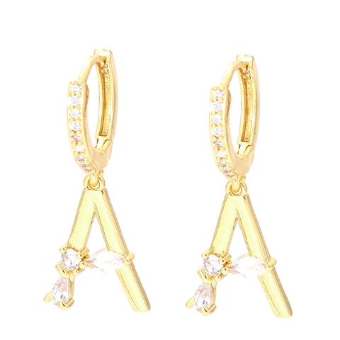 Personalisierte Kupfer Zirkonia Alphabet Anfangsbuchstaben Creolen Gold Silber Plattiert Hängeohrringe Damen Mode Schmuck