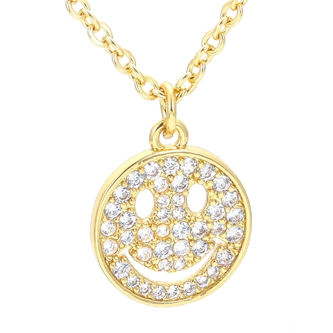 Trendige Kupfer Zirkonia Lächeln Anhänger Halskette Für Damen Einfache Box Kette Hip Hop Stil Galvanisierter Modeschmuck