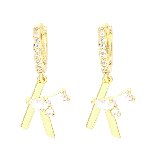 Personalisierte Kupfer Zirkonia Alphabet Anfangsbuchstaben Creolen Gold Silber Plattiert Hängeohrringe Damen Mode Schmuck