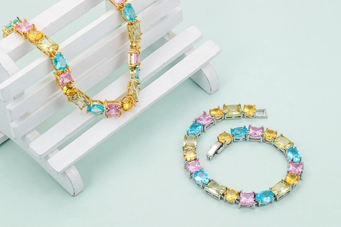Hip Hop Kupfer Mehrfarbige Zirkonia Tennis Kette Halskette Armband Für Herren Damen Regenbogen Iced Out Mikro Pavé Schmuck