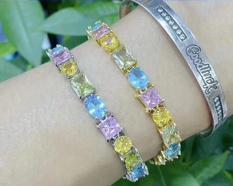 Koreanisch Minimalistisch Kupfer Bunter Zirkonia Ohrringe Halskette Armband Ring Schmuckset Galvanisiert Mehrfarbig Damen Zubehör