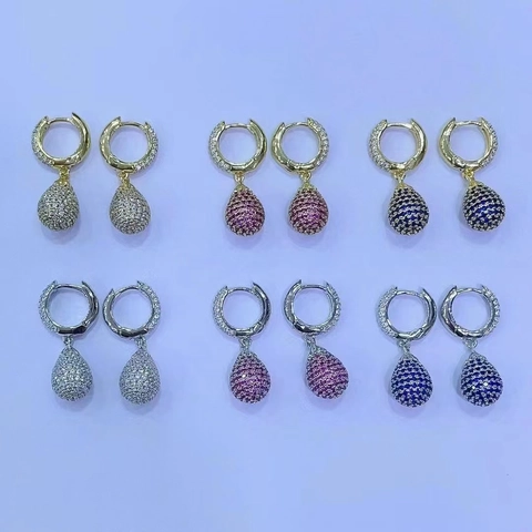 Boucles d'Oreilles Créoles Bohèmes en Cuivre Goutte d'Eau pour Femmes Micro-serti Zirconia Pavé Boucles d'Oreilles Pendantes Bijoux Mode
