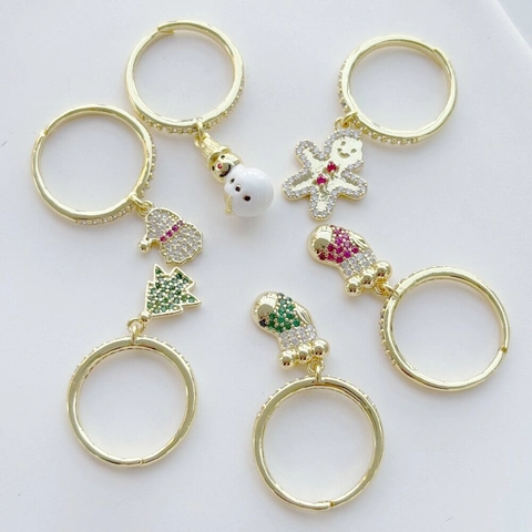 Kerst Verstelbare Koperen Ring Met Sneeuwpop Peperkoekman Hanger Strass Ingelegd Feestelijke Vakantie Sieraden Voor Vrouwen
