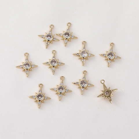 14K Gold Plated Copper Star Rhombus Zircon Pendants DIY Charms For Earring Bracelet Necklace Making Jewelry Accessories