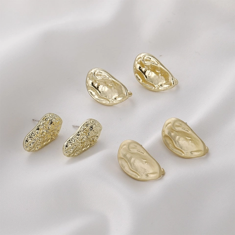 Baroque Alloy Hammered Teardrop Stud Earrings With Silver Post Gold Matte Gold Floral DIY Jewelry Making Findings Accessories