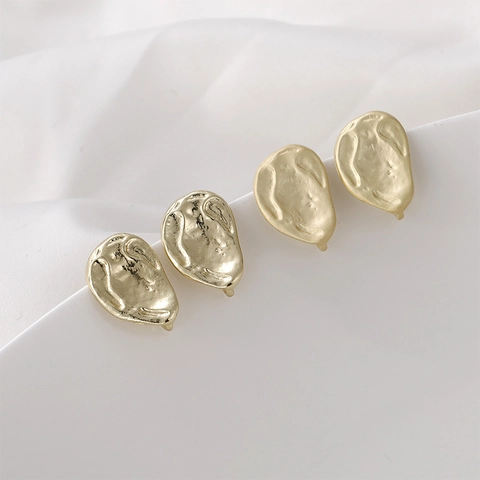 Baroque Alloy Hammered Teardrop Stud Earrings With Silver Post Gold Matte Gold Floral DIY Jewelry Making Findings Accessories