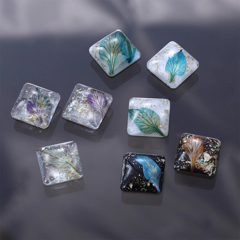 Square Resin DIY Charms With Gold Foil And Dried Leaves Botanical Handmade Jewelry Making Accessories For Women Pendants