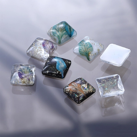 Square Resin DIY Charms With Gold Foil And Dried Leaves Botanical Handmade Jewelry Making Accessories For Women Pendants