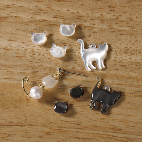 Natural Mother Of Artificial Pearl Shell Cat Butterfly Charms Iridescent White Black Pendants For DIY Jewelry Making Findings Accessories