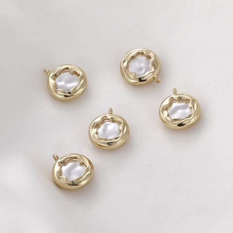 Pendete Perla Artificial Barocca Tonda in Rame Placcato Oro 14k Bordo Ondulato Irregolare Fai da Te Collana Componente Creazione Gioielli
