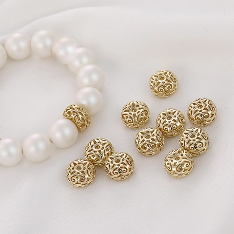Perline Distanziatrici Traforate a Fiore in Rame Placcato Oro 14K Vintage Filigrana Volute Perline Piatte per Gioielli Fai da Te