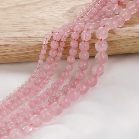 Natural Rose Quartz Round Beads Polished Pink Crystal For DIY Jewelry Making Bracelets Necklaces Finding Stone Accessory