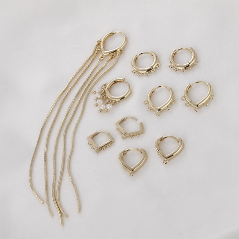 14K Gold Plated Copper Earring Clasps Multi Loop Water Drop Round Rhombus Geometric Shapes DIY Jewelry Making Findings Accessories