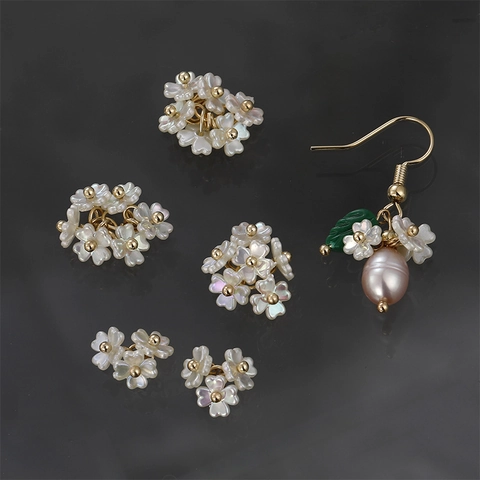 DIY Shell Texture Flower Charms Resin Beads For Jewelry Making Earring Pendants Handcrafted Floral Material White Gold Tone
