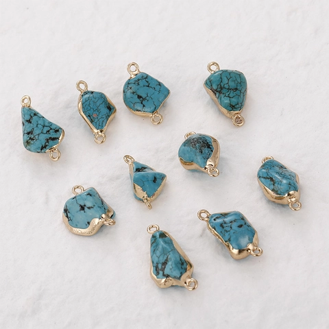 Natural Turquoise Irregular Pendant With Copper Edging Gold Silver Plated DIY Jewelry Necklace Bracelet Making Accessory