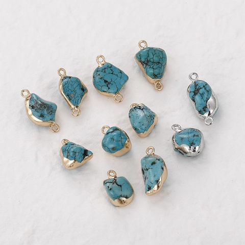 Natural Turquoise Irregular Pendant With Copper Edging Gold Silver Plated DIY Jewelry Necklace Bracelet Making Accessory