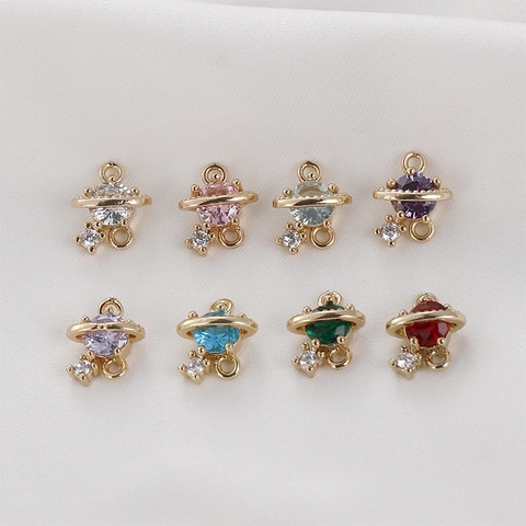 DIY Jewelry Making Planet Saturn Pendants Charms Copper Gold Plated Zirconia For Necklace Bracelet Earrings Hand-inlaid Accessories