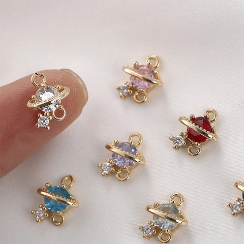 DIY Jewelry Making Planet Saturn Pendants Charms Copper Gold Plated Zirconia For Necklace Bracelet Earrings Hand-inlaid Accessories
