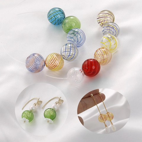 Vintage Ins Style Colorful Spiral Pattern Brushed Glass Beads For DIY Handmade Earring Necklace Bracelet Jewelry Making Accessories