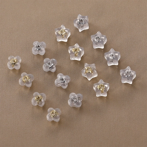 Clear Silicone Earring Backs Star Flower Shape Replacement Earring Nuts With Metal Core For Jewelry Making DIY Crafting