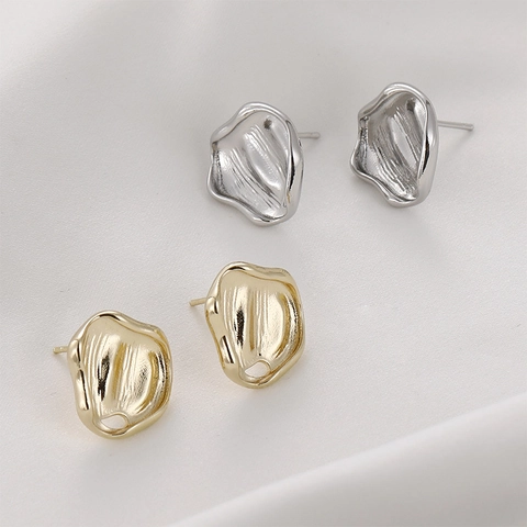 Onregelmatige Rimpeltextuur Holle Oorknopjes Voor Vrouwen DIY Sieraden Onderdelen Verguld Koper Artistiek Minimalistisch Ontwerp Accessoires