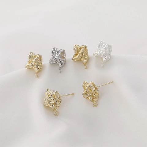 Componenti per Orecchini in Rame con Texture Lava Irregolare con Perno in Argento DIY Accessori per la Creazione di Gioielli Oro Opaco