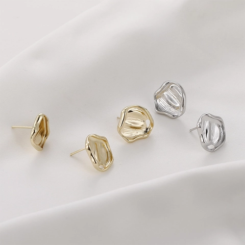 Onregelmatige Rimpeltextuur Holle Oorknopjes Voor Vrouwen DIY Sieraden Onderdelen Verguld Koper Artistiek Minimalistisch Ontwerp Accessoires