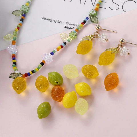 3D Transparent Acrylic Resin Lemon Fruit Charms With Side Hole For DIY Jewelry Making Earrings Necklace Bracelet Pendant Accessories