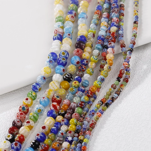 Perline Tonde in Vetro Millefiori Motivo Floreale Misto Lampwork Perline Sciolte per Fai da Te Bracciale Collana Accessori