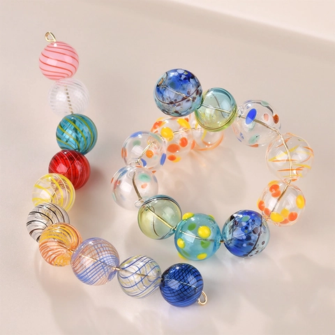 Perle in Vetro a Lume Fatte a Mano a Spirale Pois Ciondoli Tondi Cavi per Fai da Te Orecchini Collana Braccialetto Creazione Gioielli