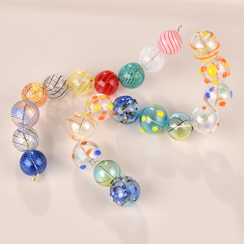 Perle in Vetro a Lume Fatte a Mano a Spirale Pois Ciondoli Tondi Cavi per Fai da Te Orecchini Collana Braccialetto Creazione Gioielli