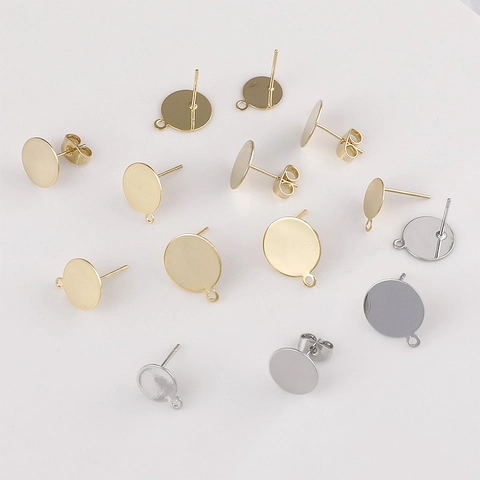Copper 925 Sterling Silver Earring Post Flat Round Tray Stud Earring Base DIY Jewelry Making Material 14K 18K Gold Plated