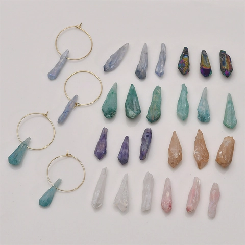 Natural Agate Crystal Point Pendant Columns Irregular Dyed Colorful Raw Stone Drilled DIY Jewelry Making Accessories For Necklace Earring