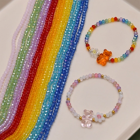 Crystal Glass Faceted Round Beads AB Color Iridescent Polished Loose Beads For DIY Necklace Bracelet Earring Jewelry Making Materials