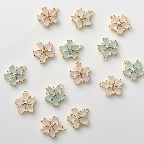 14k Gold Plated Copper Flower Pendant With Zirconia Synthetic Opal For DIY Jewelry Making Necklace Bracelet Accessory