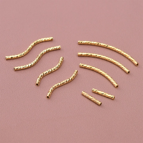 18K Gold Plated Copper Spiral Textured Tubes Curved S Shape Spacer Beads For DIY Bracelet Necklace Jewelry Making Findings
