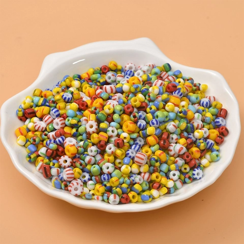 Cuentas de Semilla de Vidrio Rayadas Color Caramelo Cuentas Espaciadoras Sueltas para Pulsera Collar DIY Joyería Artesanía Manual