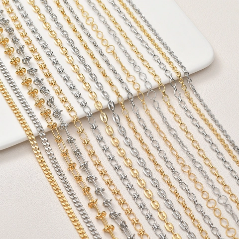 Copper 18K Gold Plated Jewelry Making DIY Chain Coffee Bean Mariner Link Figaro Knot Chain For Necklace Bracelet Components