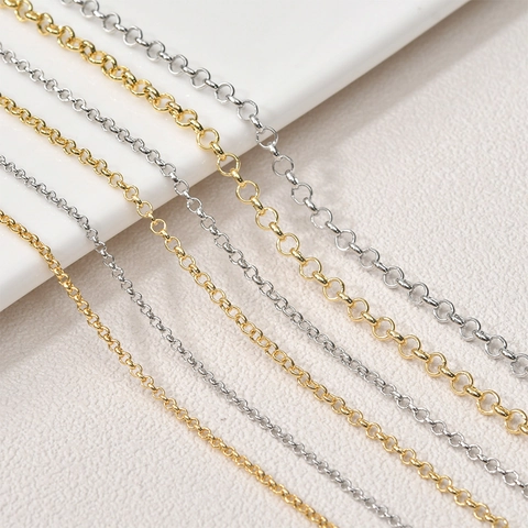 14K Gold Plated Copper Rolo Link Chain For DIY Necklace Bracelet Earring Making Minimalist Jewelry Finding Components