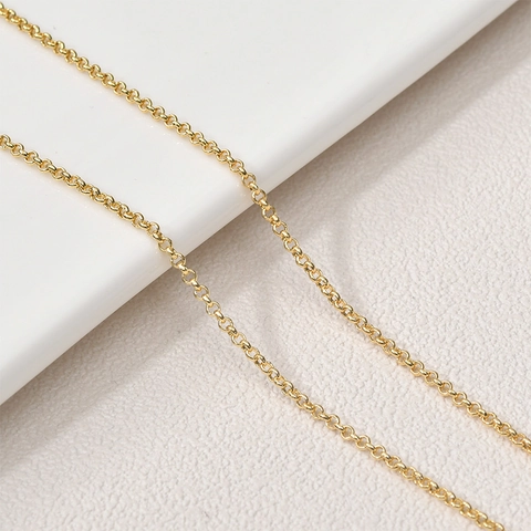 14K Gold Plated Copper Rolo Link Chain For DIY Necklace Bracelet Earring Making Minimalist Jewelry Finding Components