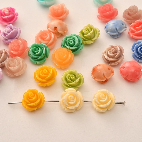 Cuentas de Flor de Rosa de 12mm para Creación de Joyas DIY Pulsera Collar Pendientes Hallazgos de Joyería Concha Resina Floral