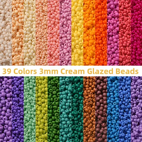 3mm Cream Lacquer Glass Seed Beads Colorful Solid Color Loose Round Beads For DIY Jewelry Making Necklace Bracelet Accessory