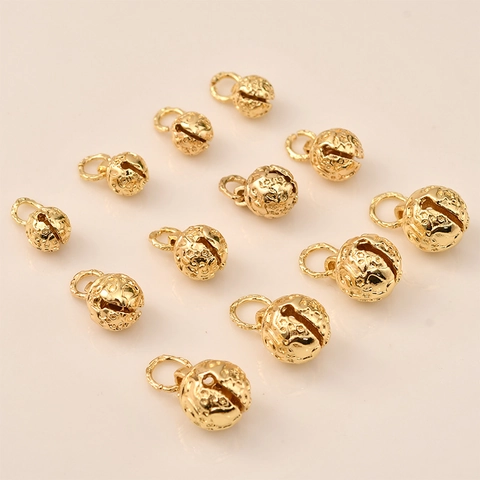 14K Gold Plated Copper Hollow Starry Sky Bell Pendant Star Moon Pattern Round Charms For DIY Jewelry Making Accessories