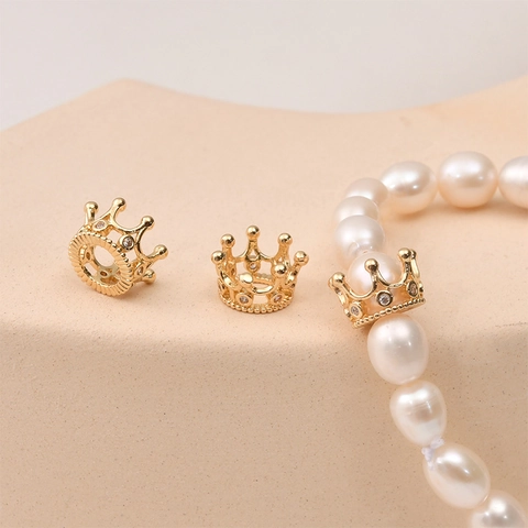 14K Gold Plated Copper Hollow Crown Charms Pendant Only Without Chain With Zirconia For DIY Jewelry Making Findings