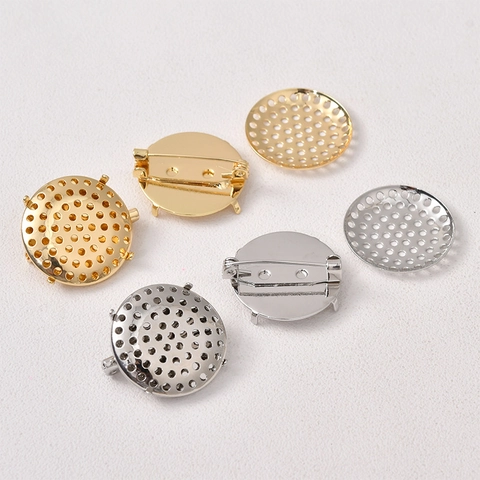 Base per Spilla a Rete Rotonda in Rame Placcato Oro Argento Per Creazione Gioielli Fai-da-te Componenti per Spille