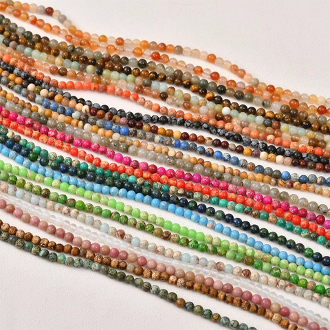Cuentas Redondas de Piedra Natural de 4-5mm para Hacer Joyas DIY Ágata de Musgo Ópalo Turquesa Cuentas Sueltas Collar