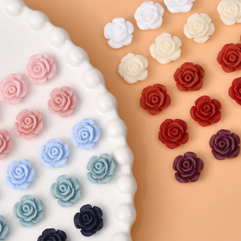 Resin Rose Flower Bud Camellia Flatback Cabochons For DIY Earring Hair Accessory Making Crafts Jewelry Supplies Findings