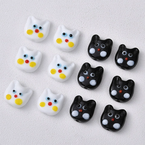 Handmade Cartoon Cat Glass Beads For DIY Jewelry Making Cute Animal Shaped Spacers For Bracelet Necklace Earring Accessory